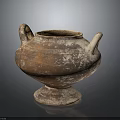 Ancient Terracotta Vessel With Two Handles Pedestal Base And Weathered Brownish Surface