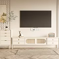 White TV Stand With Drawers Ornaments And Green Plant Next To Wall Mounted TV