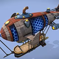 Vintage Steampunk Airship Featuring Wooden Metal Structure And Blue Hexagonal Patterns 3d model