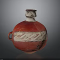 Sculpture Carving of Red Pottery Jar With White Decorative Patterns Handle And Cracks