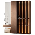 Elegant Modern Wooden Vanity Table Interior Design With Open Bookshelf Table Lamp And Vase