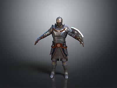 Man In Detailed Medieval Knight Armor With Metallic Shield Standing Pose 3d model