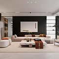 Modern Living Room Interior With Beige Sofa Wooden Coffee Table And Green Plants