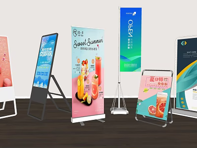 Various Designed Advertising Billboards Display Summer Drinks Promotion with Fruit Graphics 3d model