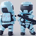 Blue SciFi Robot Figures With Backpack And Rifle Character Toy Collectibles