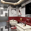Modern KTV Interior Design With Red Leather Sofas Wine Bottles Glasses And TV 3d model