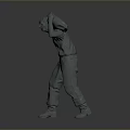 3D Male Figure Model Carrying Sack In Work Clothes Standing On Gray Background