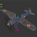 Vintage Biplane With Red And White Cross Markings On Wings And Metal Body