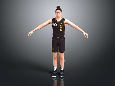 Man In Black Sports Uniform With Arms Outstretched Standing On Gray Background 3d model