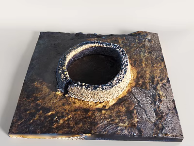 Natural Square Object With Circular Depression And Rough Brown Textured Surface 3d model