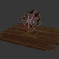 Detailed Wooden Waterwheel Model On Wooden Platform With Support Structure