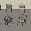 Modern Leisure Chairs with Rattan Backrest Wooden Frame and Various Color Seats