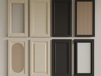 Diverse Cabinet Door Styles Featuring Rattan Panel Glass and Solid Color Designs 3d model