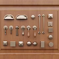 Various Style Decorative Door Handles On Wooden Panel With Different Shapes 3d model