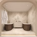Elegant Modern Beauty Salon Interior With Beige Marble Massage Bed Storage Cabinets And Green Plants