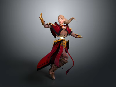 Fantasy Female Character In Red Robe With Golden Accents And Dynamic Pose 3d model