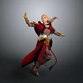 Fantasy Female Character In Red Robe With Golden Accents And Dynamic Pose