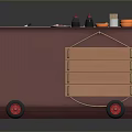 Red Mobile Food Cart With White Top Various Food Items And Red Wheels