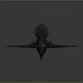 Black Raven with Spread Wings and Detailed Feather Texture on Gray Background