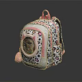 Fashionable Kids Backpack With Leopard Print Circular Transparent Window Pink Straps And Pom Pom Accessory