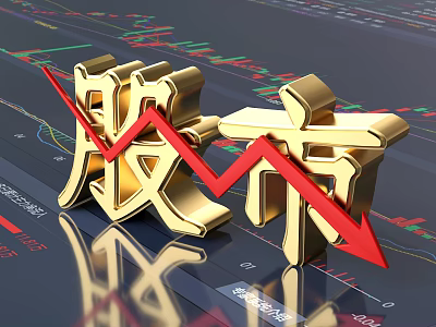 Stock Market Decline Featuring Golden Characters Red Downward Arrow And Charts 3d model