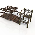 Rustic Wooden Scene Components With Planks Platforms And Support Frames 3d model