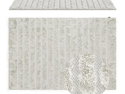Light Gray Square Rug With Striped Textured Design And Soft Plush Material 3d model