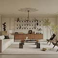 Modern Living Room Interior With White Sofa Coffee Table Chandelier And Decorative Shelves
