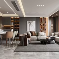 Modern Living and Dining Room Interior With Sofa Dining Table Artwork And Shelves