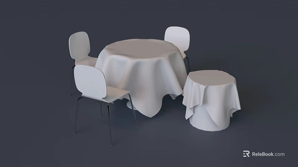 Modern Dining Table Set With Round Table White Tablecloth Chairs And Small Side Table 3d model 