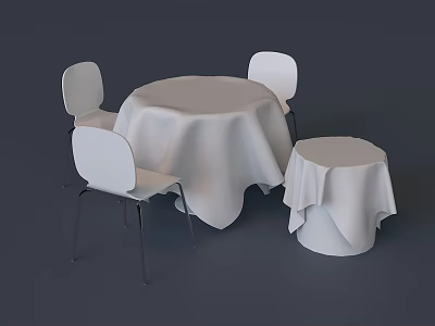 Modern Dining Table Set With Round Table White Tablecloth Chairs And Small Side Table 3d model