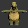 3D Animated Green Turtle Character With Yellow Shell Outstretched Arms And Surprised Expression 3d model