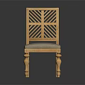 Wooden Dining Chair With Lattice Back Design Light Gray Padded Seat And Decorative Turned Legs