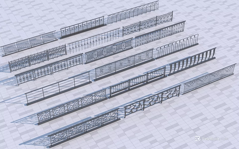 Various Ornamental Metal Fences With Intricate Patterns And Decorative Designs 3d model 