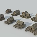 Multiple Wooden Detached House Models With Various Designs Wooden Roofs And Bases