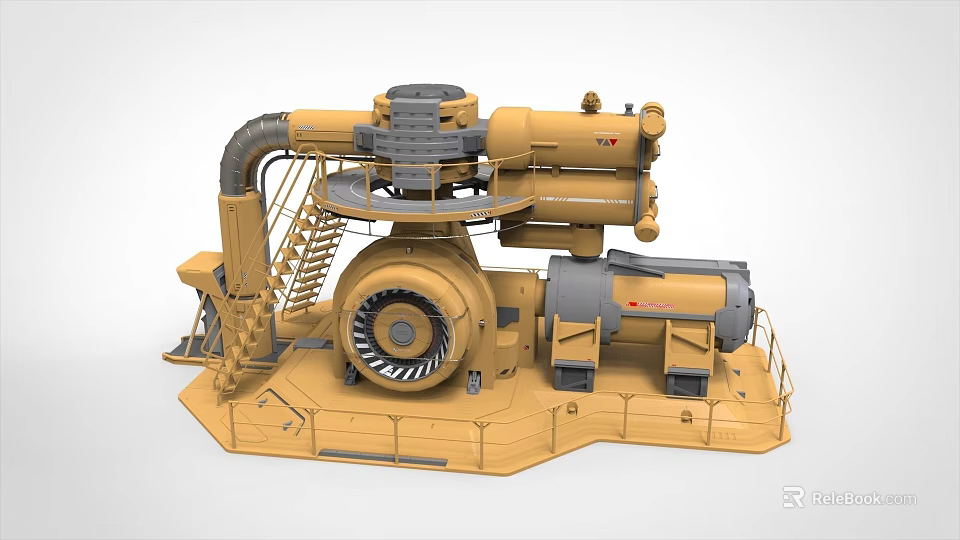 Heavy Duty Industrial Turbine Equipment With Metal Platform Access Ladder And Pipes 3d model 
