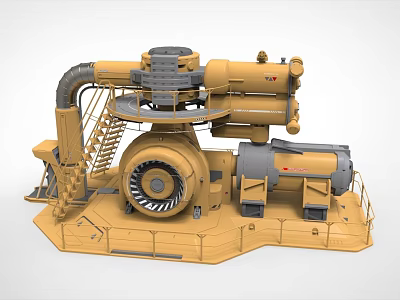 Heavy Duty Industrial Turbine Equipment With Metal Platform Access Ladder And Pipes 3d model