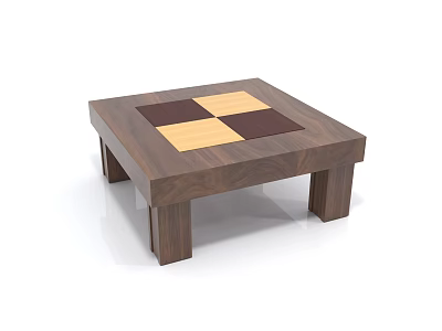 Square Wooden Coffee Table With Color Block Top And Simple Leg Design 3d model