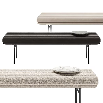 Modern Stylish Black And Beige Fabric Upholstered Bench With Metal Legs And Marble Tray 3d model