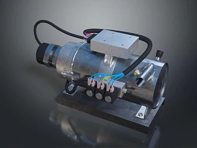 Mechanical Industrial Equipment With Metal Structure Blue Yellow Wires And Motor Component Mounting Base 3d model