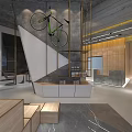 Modern Industrial Café Interior With Hanging Bicycle Staircase And Wooden Accents