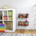 Colorful Storage Baskets Organize Kids Room Toys In White Cabinet And Wall Mounted Wire Holders