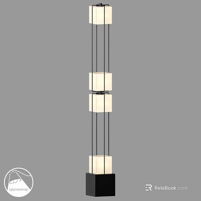 Modern Floor Lamp With Vertical Black Frame And Square White Shades 3d model 