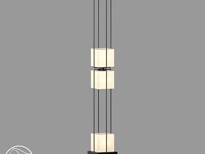 Modern Floor Lamp With Vertical Black Frame And Square White Shades 3d model