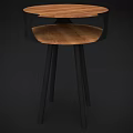 Round Two Tier Wooden Top Side Table With Black Metal Frame 3d model