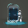 Futuristic White Robot Photo Spot With Transparent Display Blue Interface And Light Ring 3d model