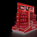 Red Coca Cola Beverage Display Shelf With Multiple Layers And Logos