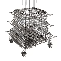 Multi Tiered Metallic Chandelier With Wave Like Layered Design Structure 3d model