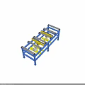 Automated Conveyor System With Blue Frame Yellow Mechanical Parts And Rollers