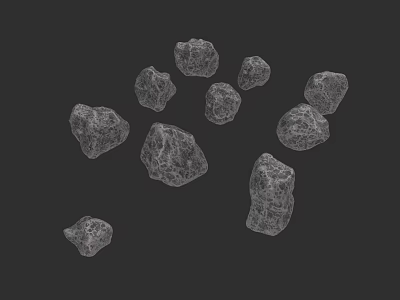 Detailed Wireframe Rendering of Cosmic Asteroids on Gray Background for Space Research 3d model